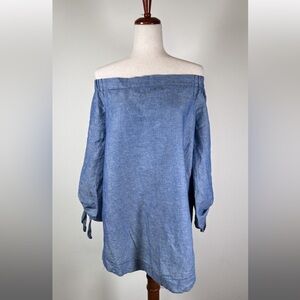 FREE PEOPLE OFF THE SHOULDER DENIM COLOR MINI DRESS, Size Medium